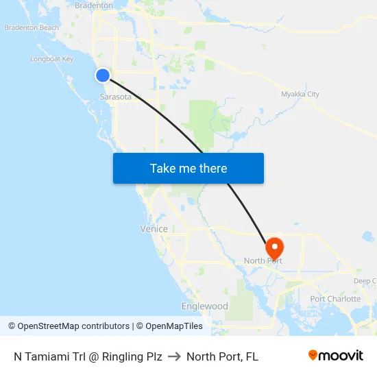 N Tamiami Trl @ Ringling Plz to North Port, FL map