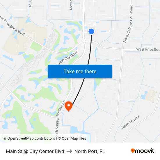 Main St @ City Center Blvd to North Port, FL map