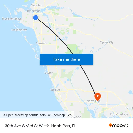 30th Ave W/3rd St W to North Port, FL map