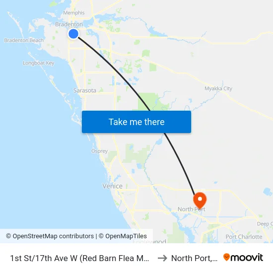 1st St/17th Ave W (Red Barn Flea Market) to North Port, FL map