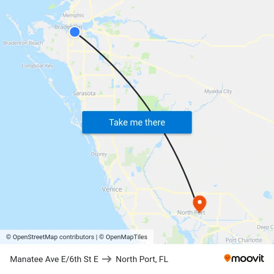 Manatee Ave E/6th St E to North Port, FL map