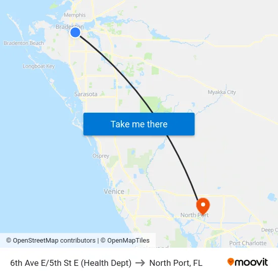 6th Ave E/5th St E (Health Dept) to North Port, FL map