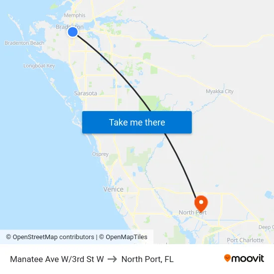 Manatee Ave W/3rd St W to North Port, FL map