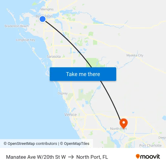Manatee Ave W/20th St W to North Port, FL map