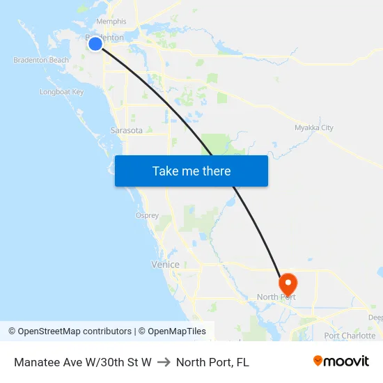 Manatee Ave W/30th St W to North Port, FL map