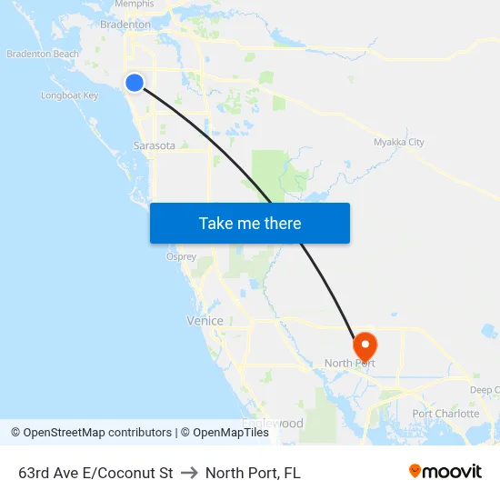 63rd Ave E/Coconut St to North Port, FL map