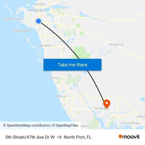 5th Street/47th Ave Dr W to North Port, FL map