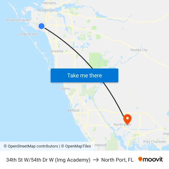 34th St W/54th Dr W (Img Academy) to North Port, FL map