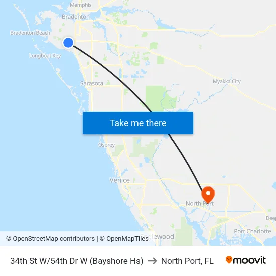 34th St W/54th Dr W (Bayshore Hs) to North Port, FL map