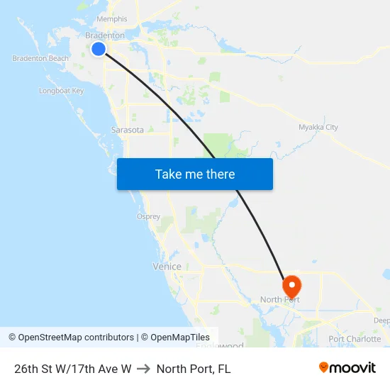 26th St W/17th Ave W to North Port, FL map