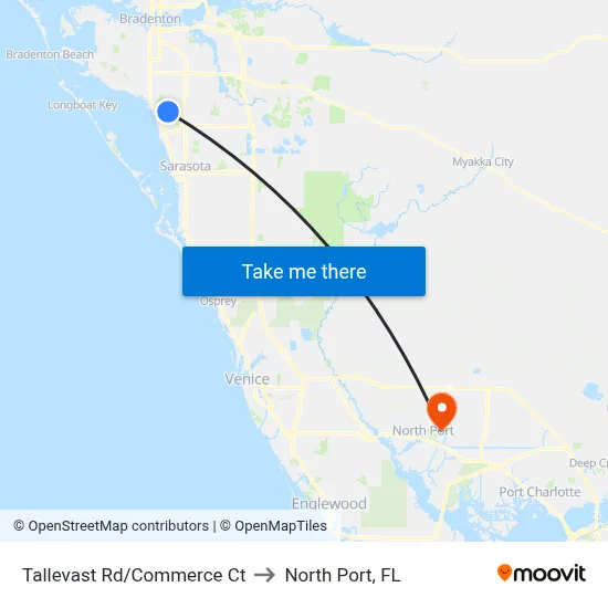 Tallevast Rd/Commerce Ct to North Port, FL map