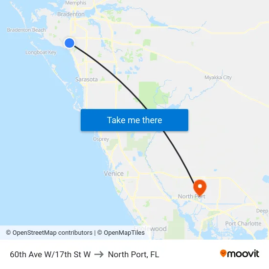 60th Ave W/17th St W to North Port, FL map