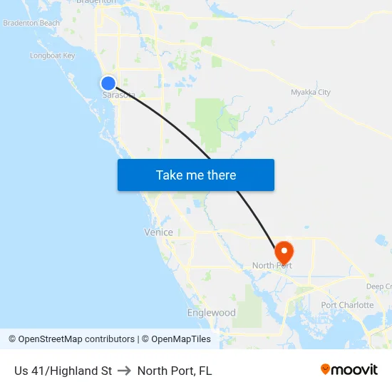 Us 41/Highland St to North Port, FL map