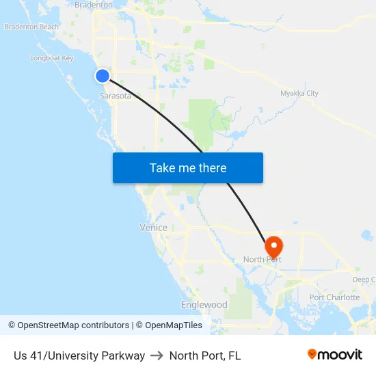 Us 41/University Parkway to North Port, FL map