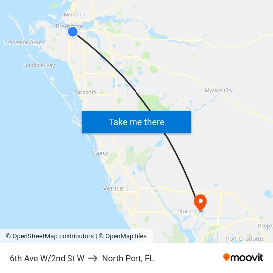 6th Ave W/2nd St W to North Port, FL map