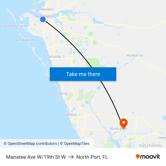 Manatee Ave W/19th St W to North Port, FL map