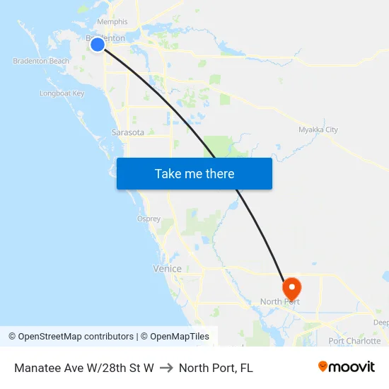 Manatee Ave W/28th St W to North Port, FL map