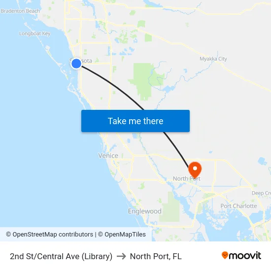 2nd St/Central Ave (Library) to North Port, FL map