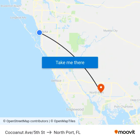 Cocoanut Ave/5th St to North Port, FL map