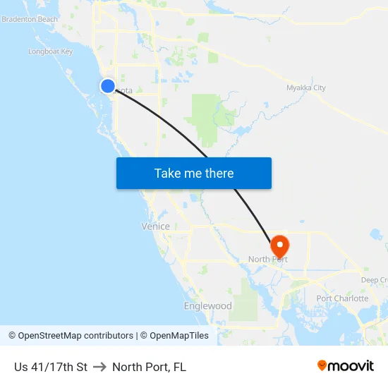 Us 41/17th St to North Port, FL map