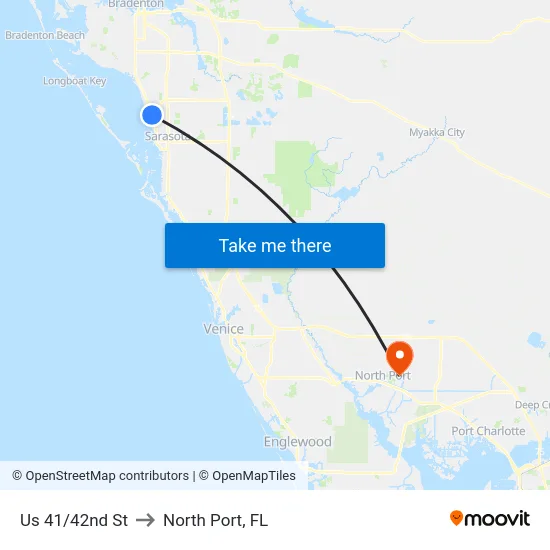 Us 41/42nd St to North Port, FL map