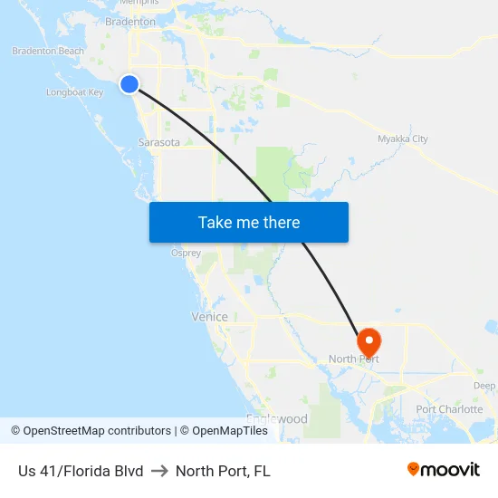 Us 41/Florida Blvd to North Port, FL map