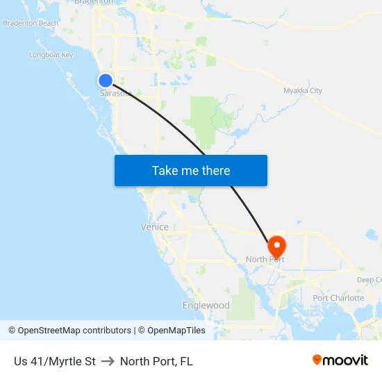 Us 41/Myrtle St to North Port, FL map