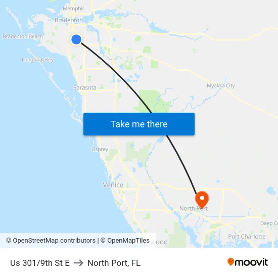 Us 301/9th St E to North Port, FL map