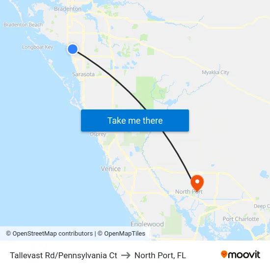 Tallevast Rd/Pennsylvania Ct to North Port, FL map