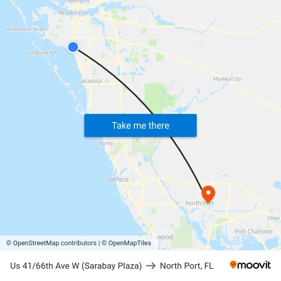 Us 41/66th Ave W (Sarabay Plaza) to North Port, FL map