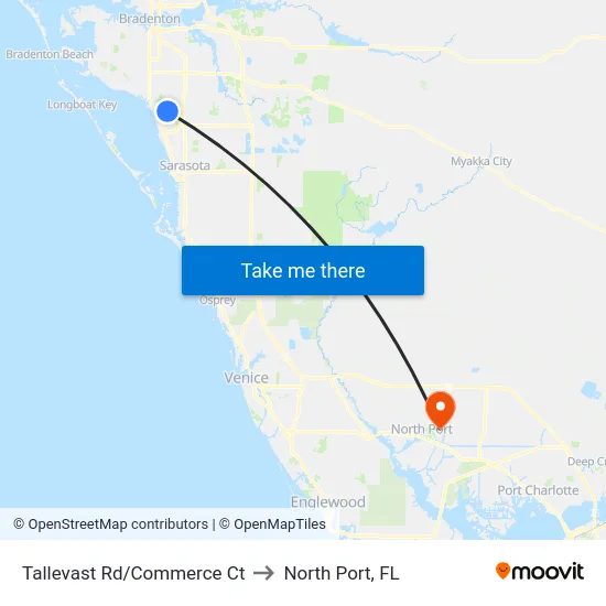 Tallevast Rd/Commerce Ct to North Port, FL map