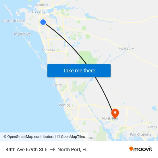 44th Ave E/9th St E to North Port, FL map