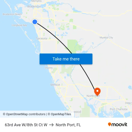 63rd Ave W/8th St Ct W to North Port, FL map