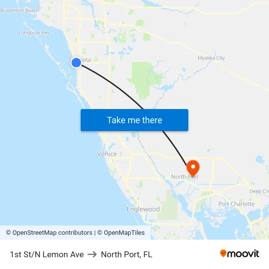 1st St/N Lemon Ave to North Port, FL map