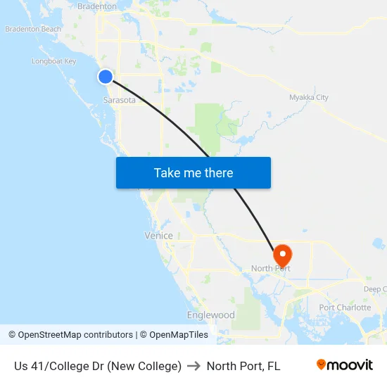 Us 41/College Dr (New College) to North Port, FL map