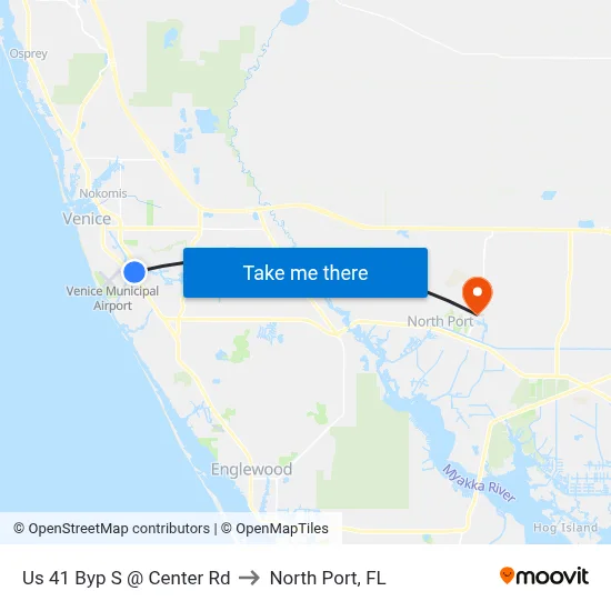 Us 41 Byp S @ Center Rd to North Port, FL map