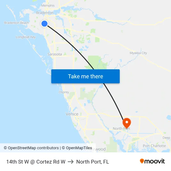 14th St W @ Cortez Rd W to North Port, FL map