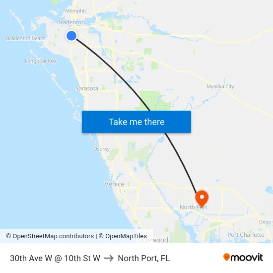 30th Ave W @ 10th St W to North Port, FL map