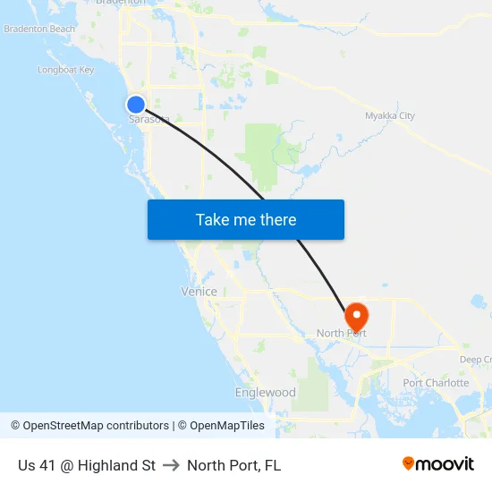 Us 41 @ Highland St to North Port, FL map