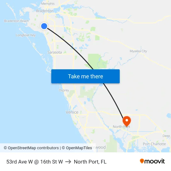 53rd Ave W @ 16th St W to North Port, FL map