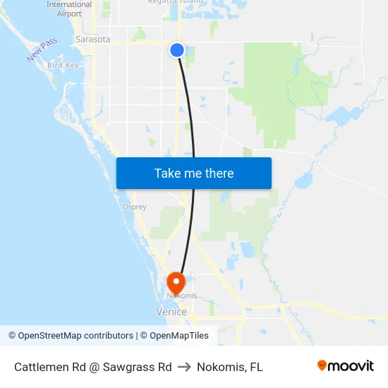 Cattlemen Rd @ Sawgrass Rd to Nokomis, FL map