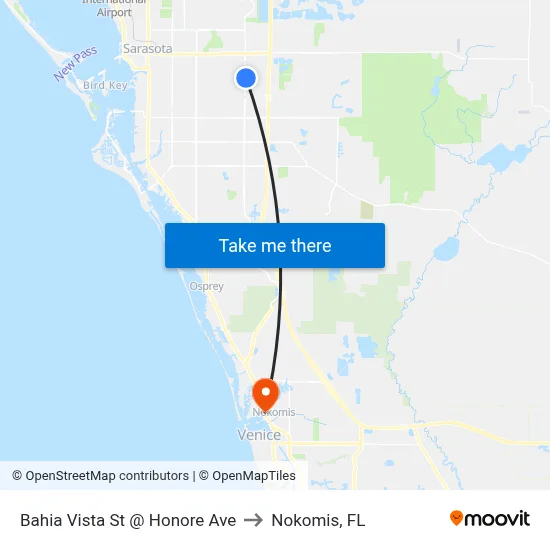 Bahia Vista St @ Honore Ave to Nokomis, FL map