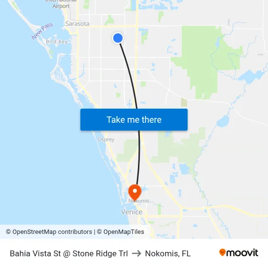 Bahia Vista St @ Stone Ridge Trl to Nokomis, FL map