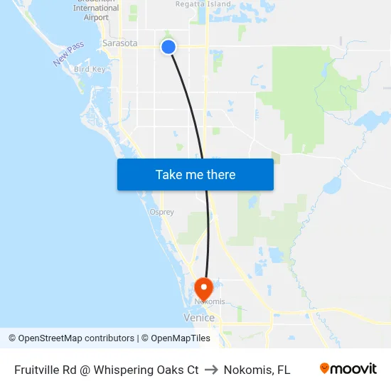 Fruitville Rd @ Whispering Oaks Ct to Nokomis, FL map