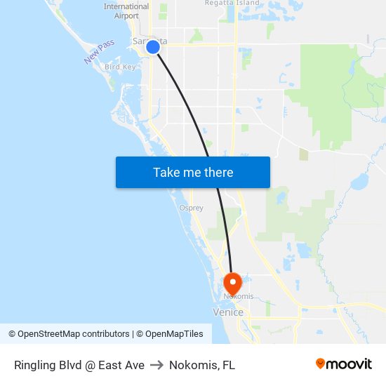 Ringling Blvd @ East Ave to Nokomis, FL map