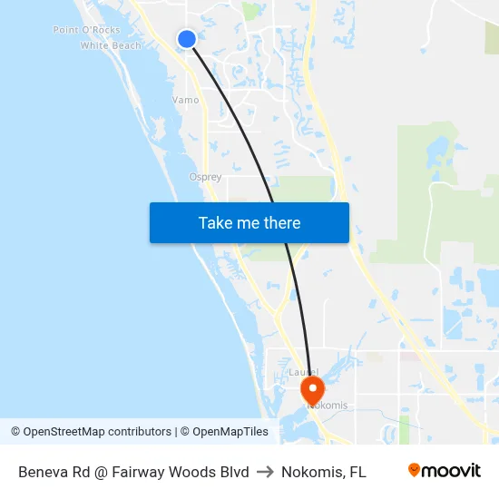 Beneva Rd @ Fairway Woods Blvd to Nokomis, FL map