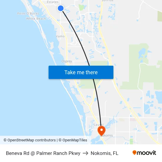 Beneva Rd @ Palmer Ranch Pkwy to Nokomis, FL map