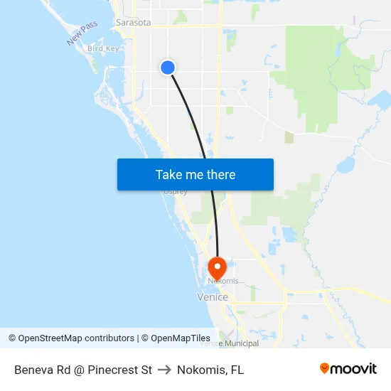Beneva Rd @ Pinecrest St to Nokomis, FL map