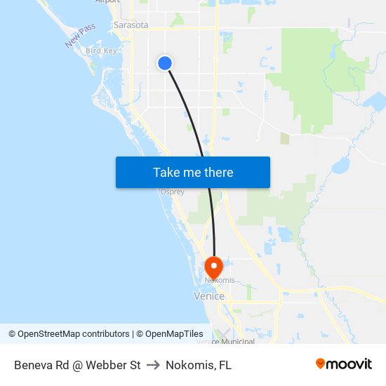 Beneva Rd @ Webber St to Nokomis, FL map