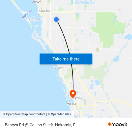 Beneva Rd @ Collins St to Nokomis, FL map